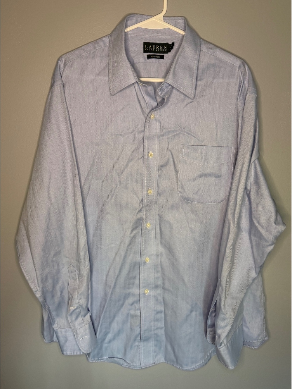Lauren Ralph Lauren Men's Light Blue Herringbone Button-Up Shirt Size 17/34-35